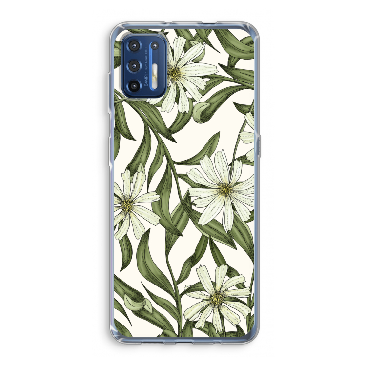Wit bloemenpatroon: Motorola Moto G9 Plus Transparant Hoesje