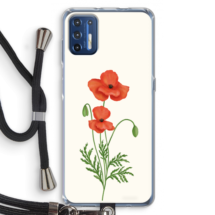 Red poppy: Motorola Moto G9 Plus Transparant Hoesje met koord