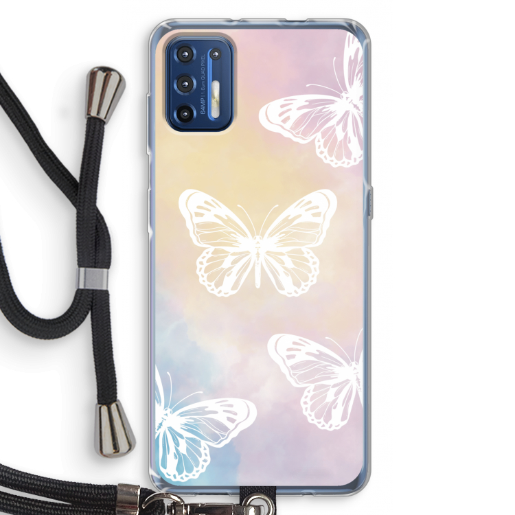 White butterfly: Motorola Moto G9 Plus Transparant Hoesje met koord