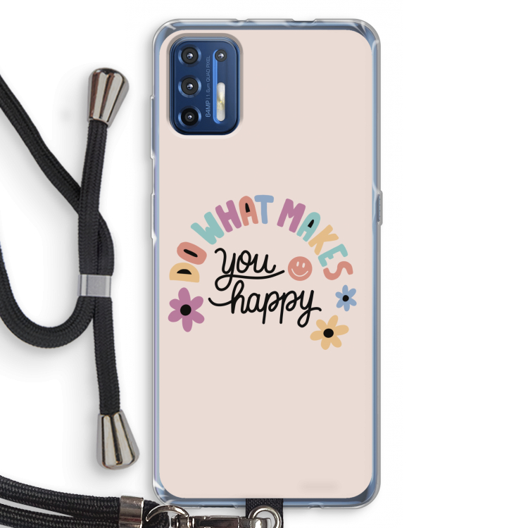 Happy days: Motorola Moto G9 Plus Transparant Hoesje met koord