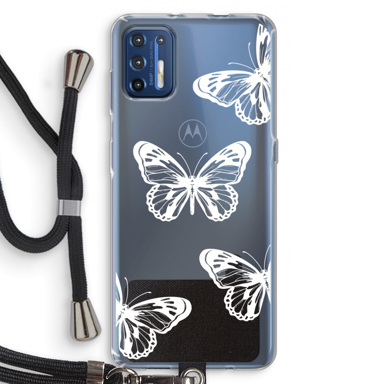 White butterfly: Motorola Moto G9 Plus Transparant Hoesje met koord