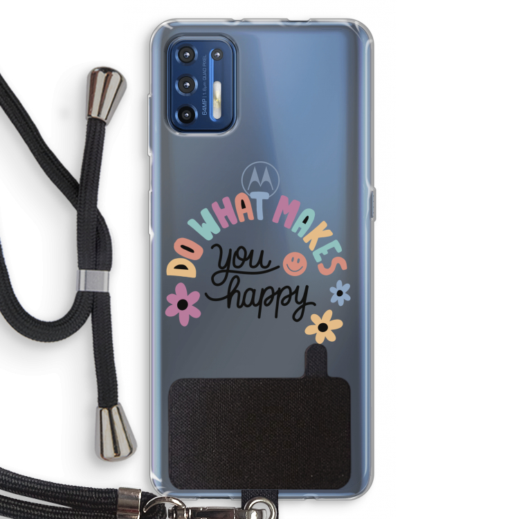 Happy days: Motorola Moto G9 Plus Transparant Hoesje met koord