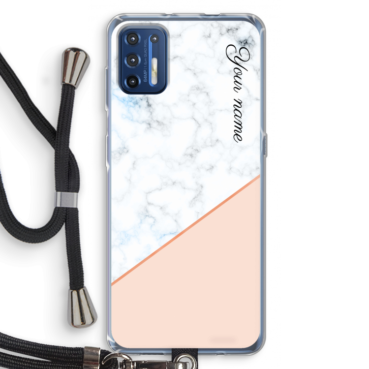 Marmer in stijl: Motorola Moto G9 Plus Transparant Hoesje met koord