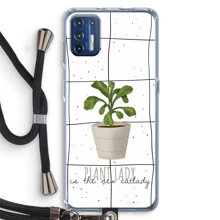 Kamerplant op vensterruit: Motorola Moto G9 Plus Transparant Hoesje met koord