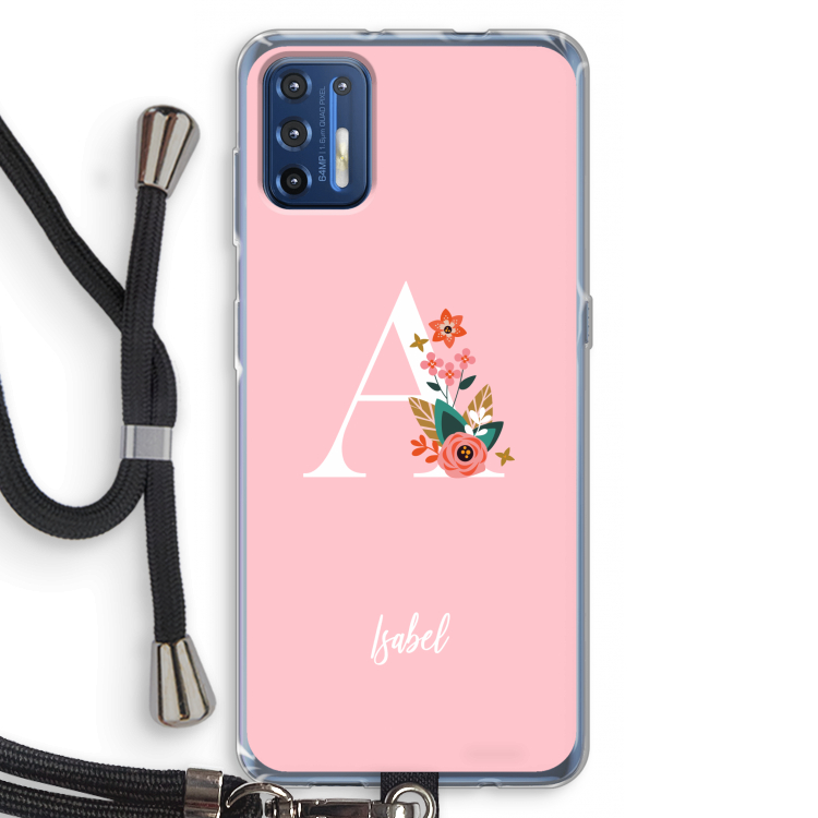 Pink Bouquet: Motorola Moto G9 Plus Transparant Hoesje met koord