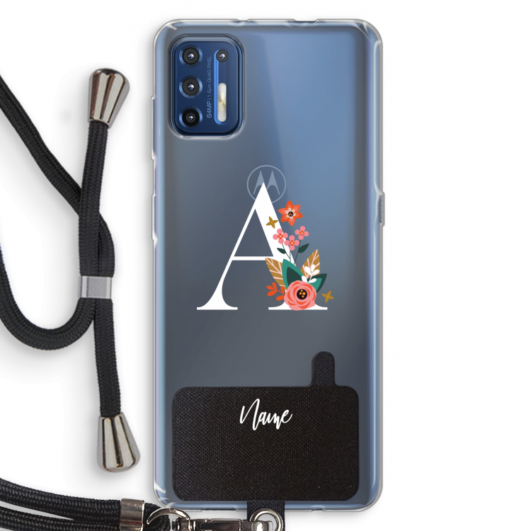 Pink Bouquet: Motorola Moto G9 Plus Transparant Hoesje met koord