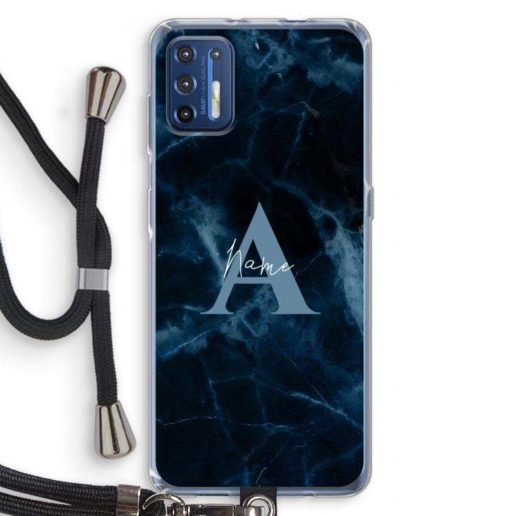 Midnight Marble: Motorola Moto G9 Plus Transparant Hoesje met koord