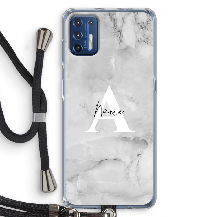 Ivory Marble: Motorola Moto G9 Plus Transparant Hoesje met koord