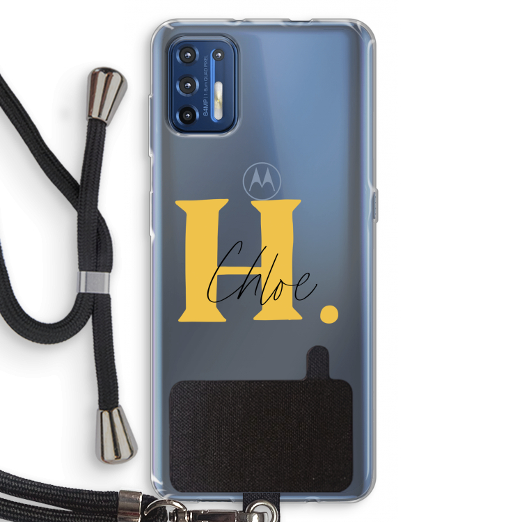 Amber Script: Motorola Moto G9 Plus Transparant Hoesje met koord