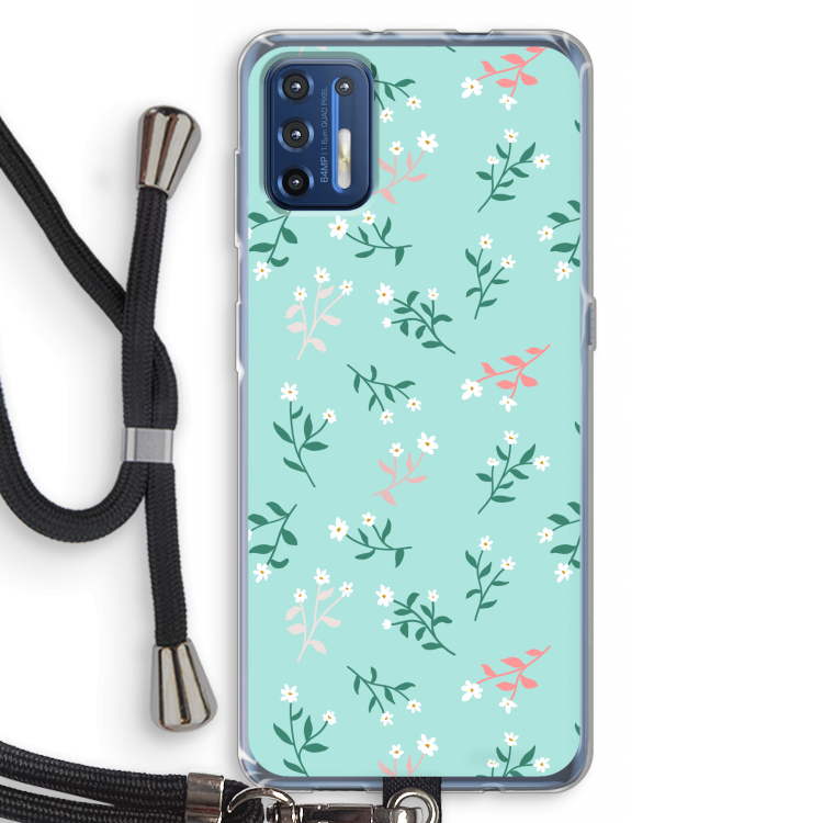 Small white flowers: Motorola Moto G9 Plus Transparant Hoesje met koord