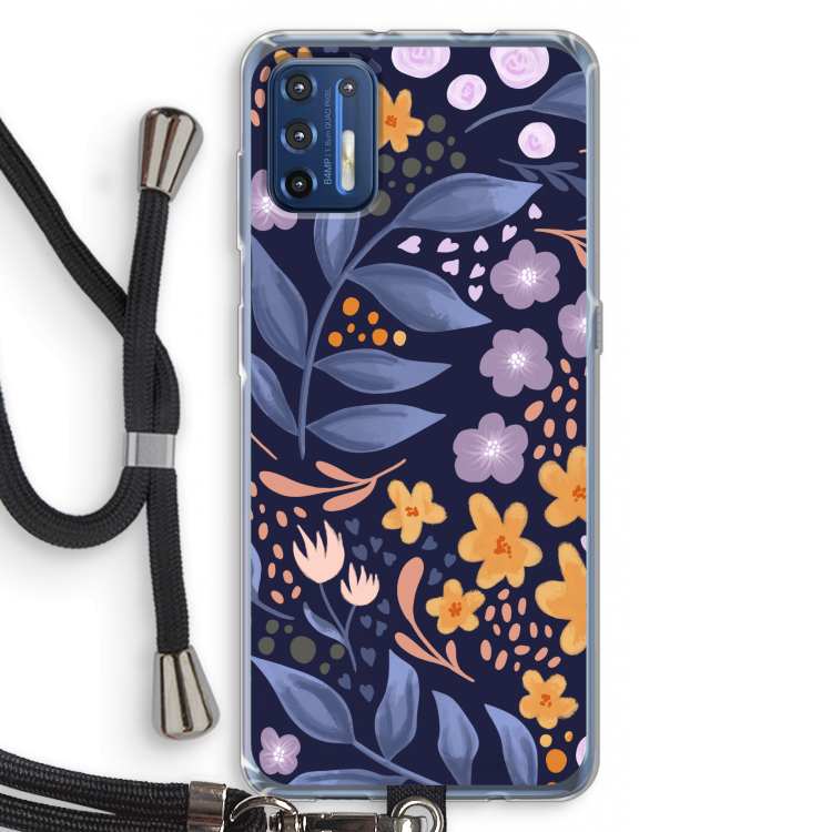 Flowers with blue leaves: Motorola Moto G9 Plus Transparant Hoesje met koord