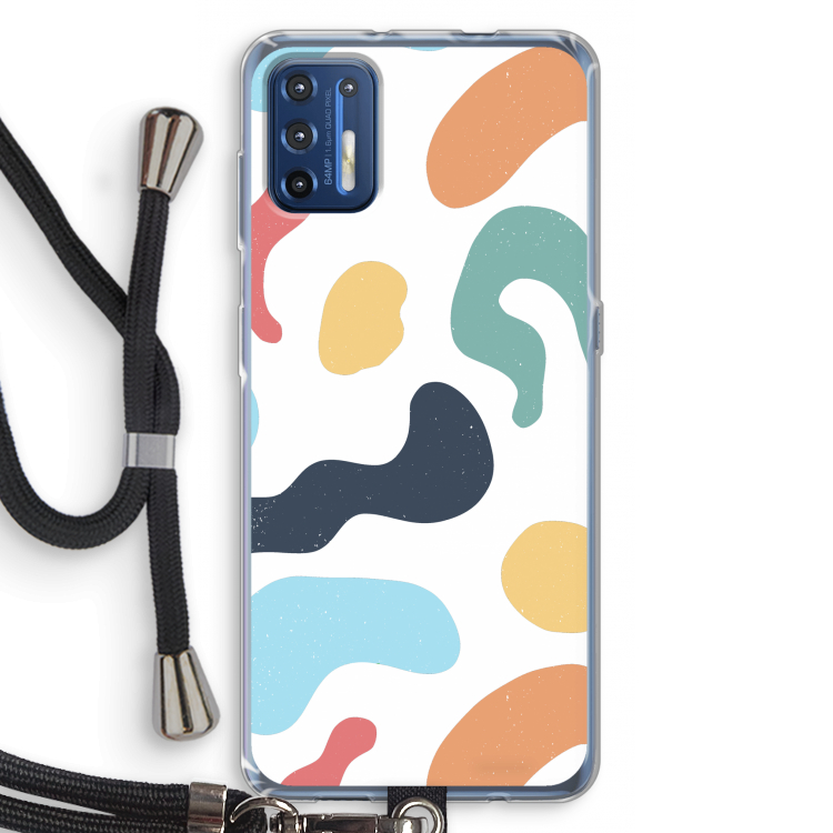 Memphis Shapes Blue: Motorola Moto G9 Plus Transparant Hoesje met koord