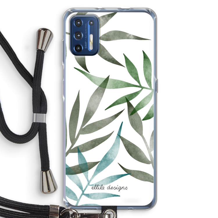 Tropical watercolor leaves: Motorola Moto G9 Plus Transparant Hoesje met koord