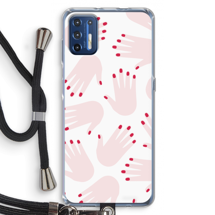 Hands pink: Motorola Moto G9 Plus Transparant Hoesje met koord