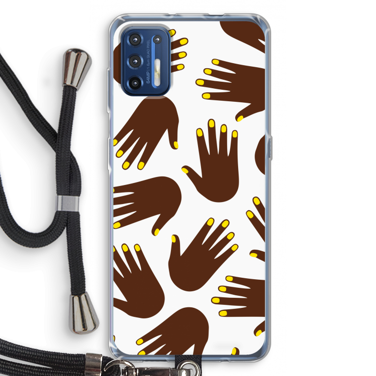 Hands dark: Motorola Moto G9 Plus Transparant Hoesje met koord
