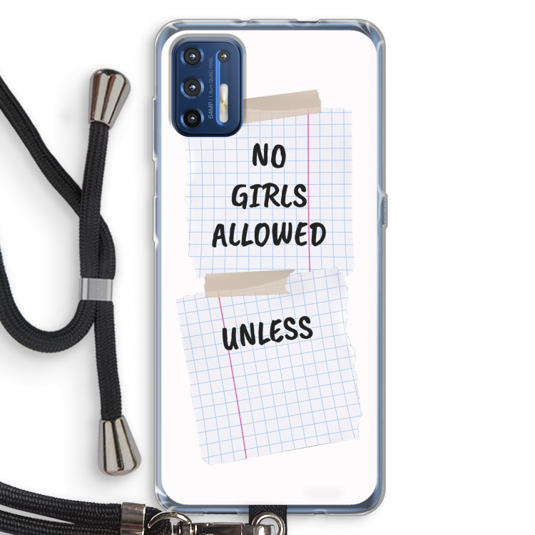 No Girls Allowed Unless: Motorola Moto G9 Plus Transparant Hoesje met koord