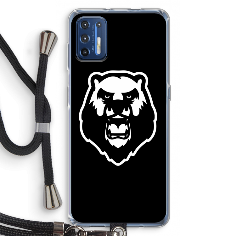Angry Bear (black): Motorola Moto G9 Plus Transparant Hoesje met koord