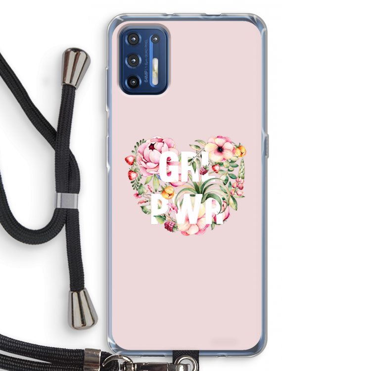 GRL PWR Flower: Motorola Moto G9 Plus Transparant Hoesje met koord