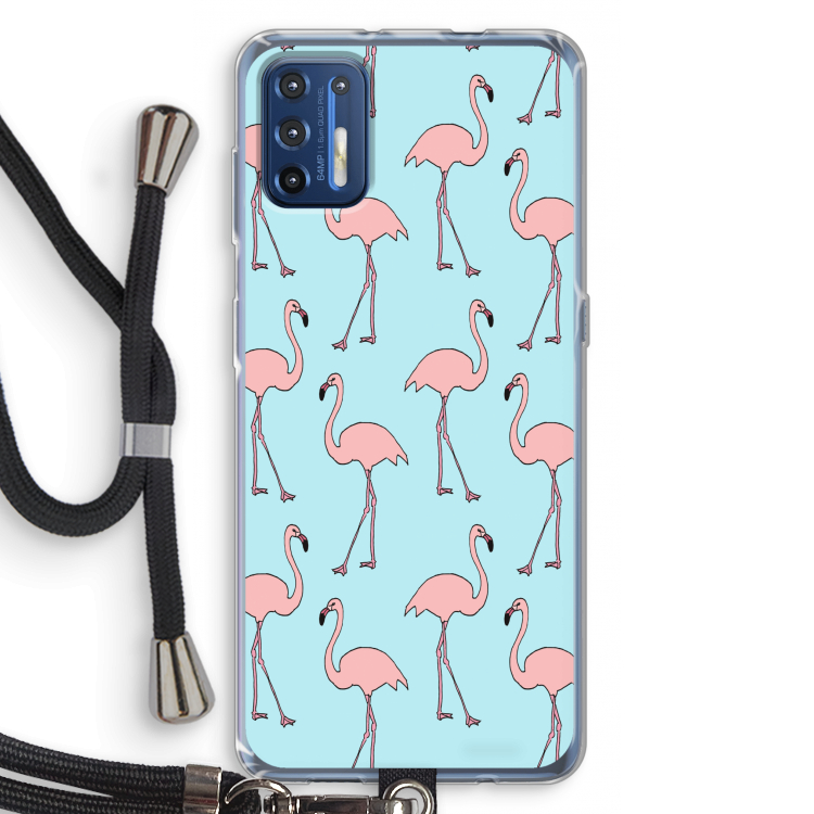 Anything Flamingoes: Motorola Moto G9 Plus Transparant Hoesje met koord