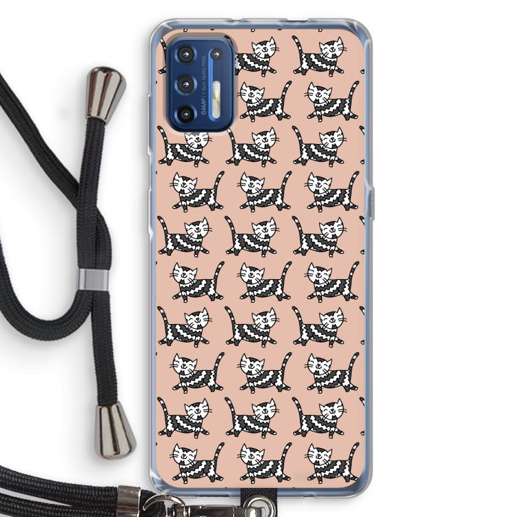 Zwarte poes: Motorola Moto G9 Plus Transparant Hoesje met koord