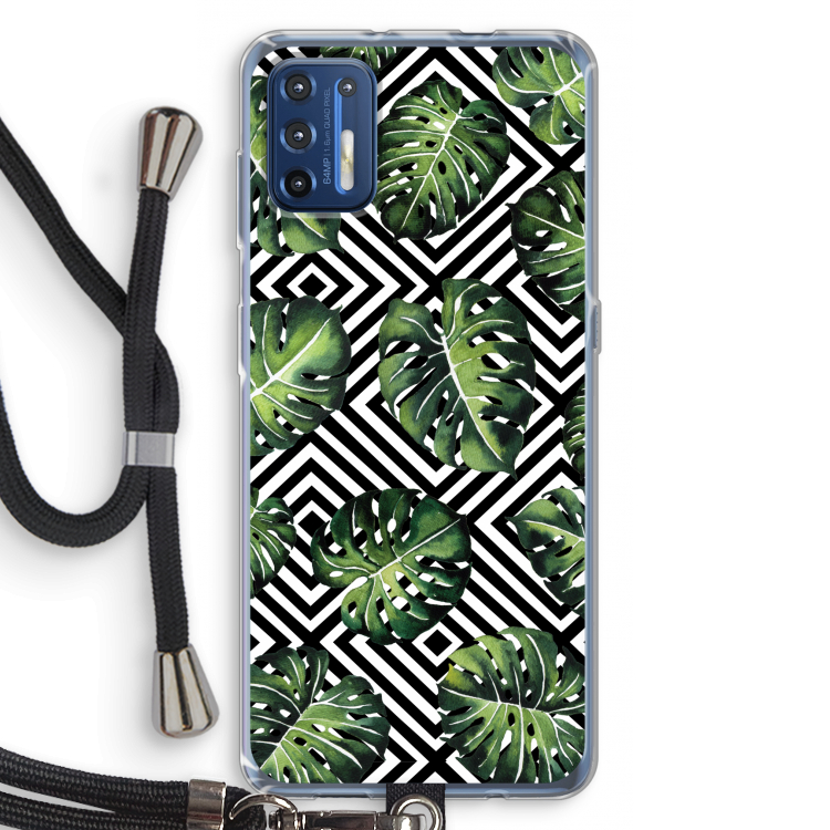 Geometrische jungle: Motorola Moto G9 Plus Transparant Hoesje met koord