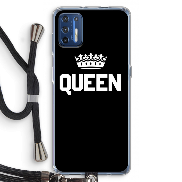 Queen zwart: Motorola Moto G9 Plus Transparant Hoesje met koord