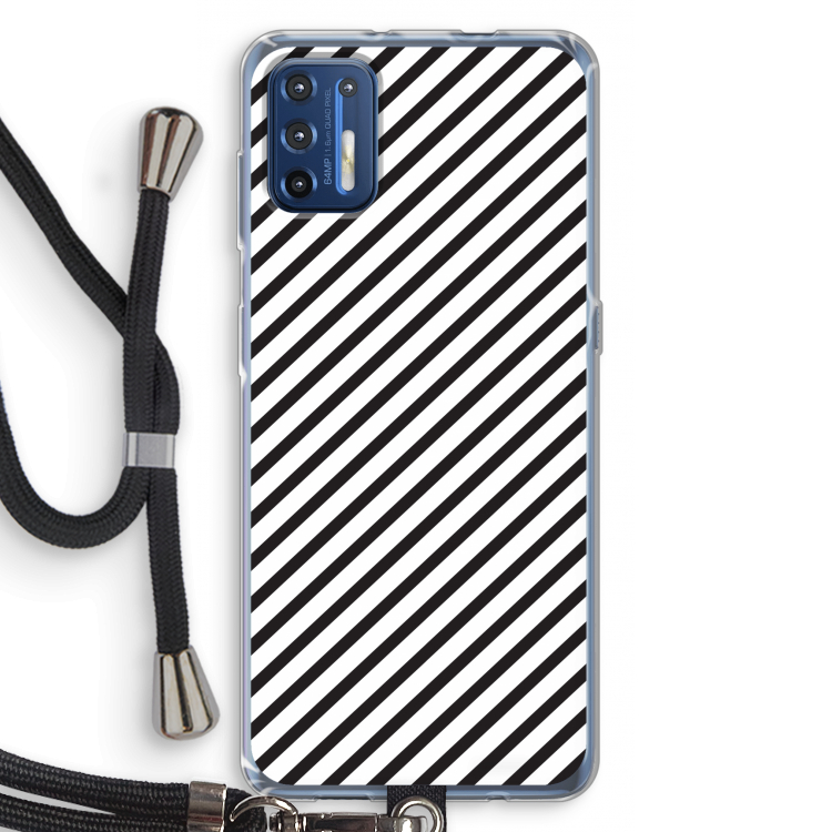 Strepen zwart-wit: Motorola Moto G9 Plus Transparant Hoesje met koord