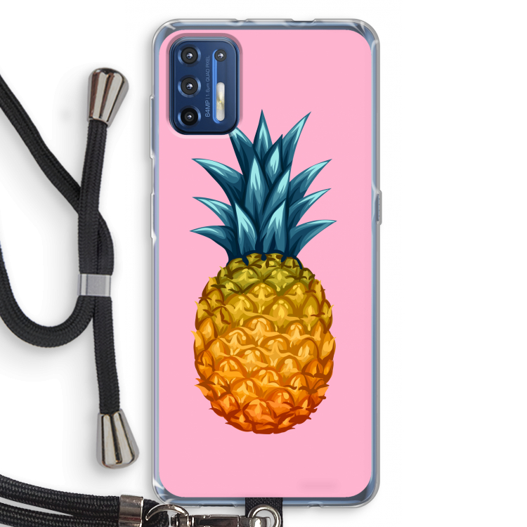 Grote ananas: Motorola Moto G9 Plus Transparant Hoesje met koord