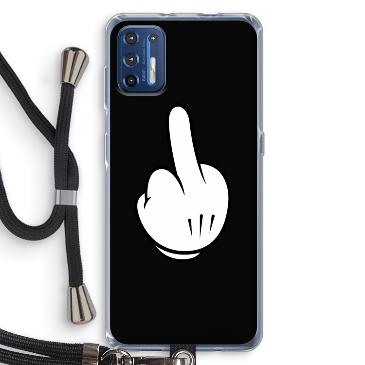 Middle finger black: Motorola Moto G9 Plus Transparant Hoesje met koord