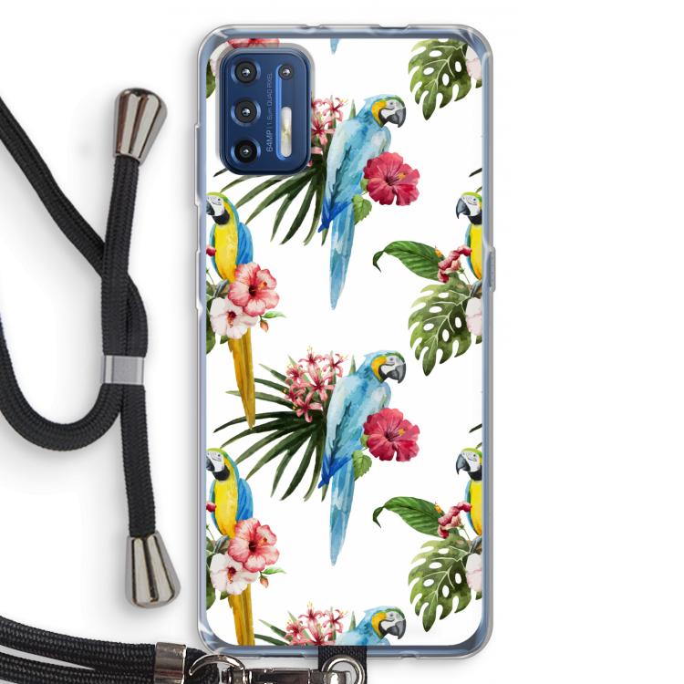 Kleurrijke papegaaien: Motorola Moto G9 Plus Transparant Hoesje met koord