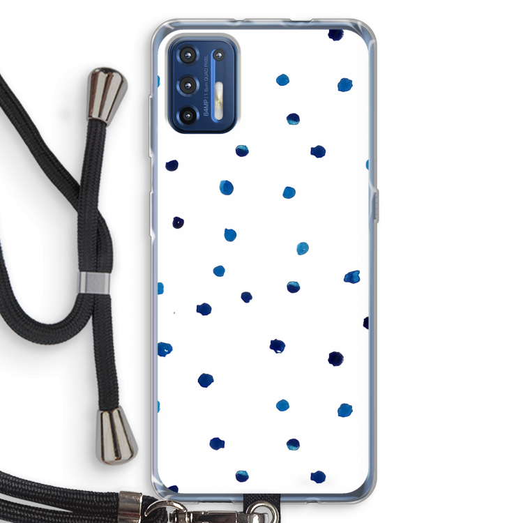 Blauwe stippen: Motorola Moto G9 Plus Transparant Hoesje met koord