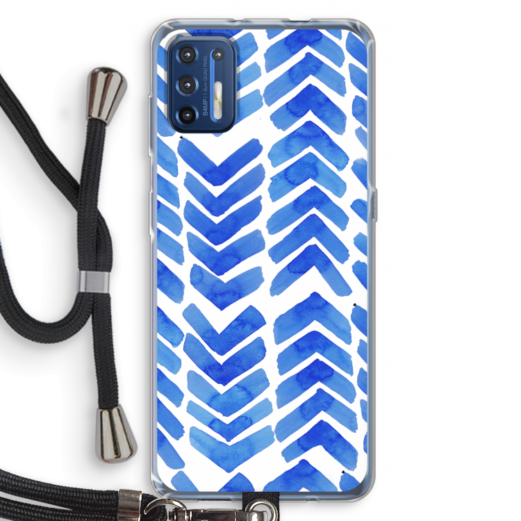Blauwe pijlen: Motorola Moto G9 Plus Transparant Hoesje met koord