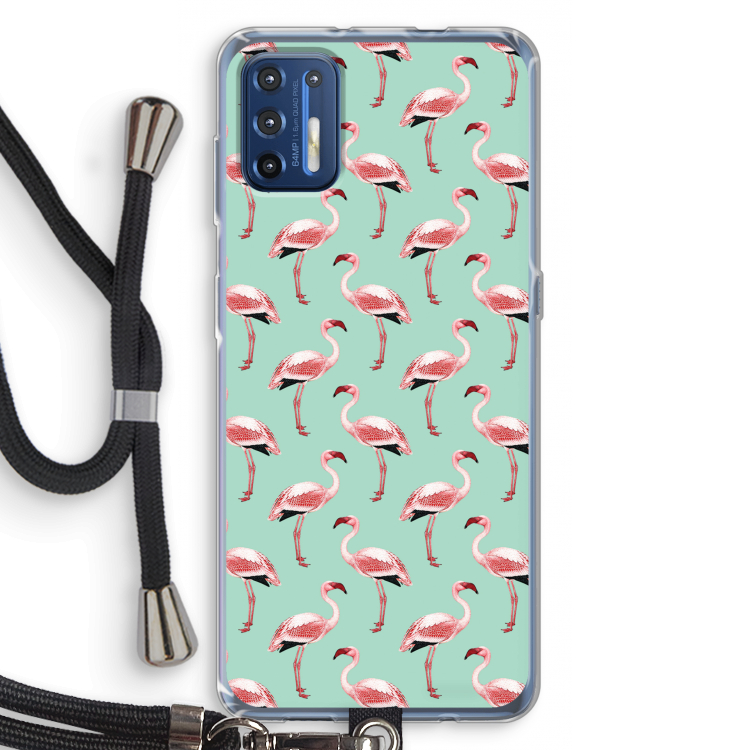 Flamingoprint groen: Motorola Moto G9 Plus Transparant Hoesje met koord