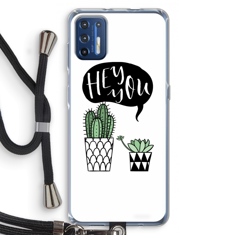 Hey you cactus: Motorola Moto G9 Plus Transparant Hoesje met koord