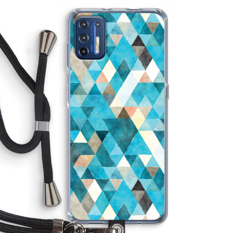 Gekleurde driehoekjes blauw: Motorola Moto G9 Plus Transparant Hoesje met koord