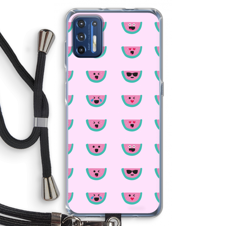 Smiley watermeloenprint: Motorola Moto G9 Plus Transparant Hoesje met koord