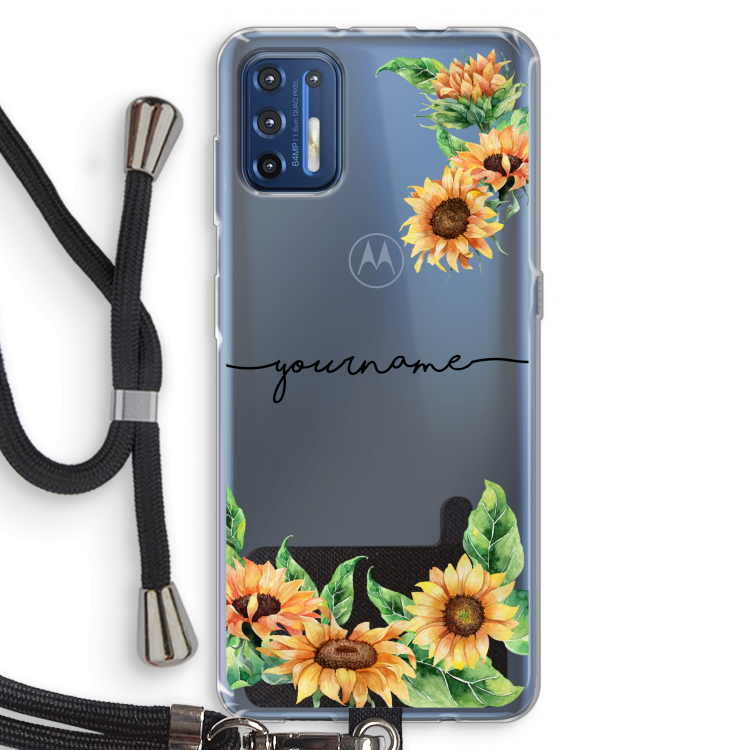 Zonnebloemen: Motorola Moto G9 Plus Transparant Hoesje met koord