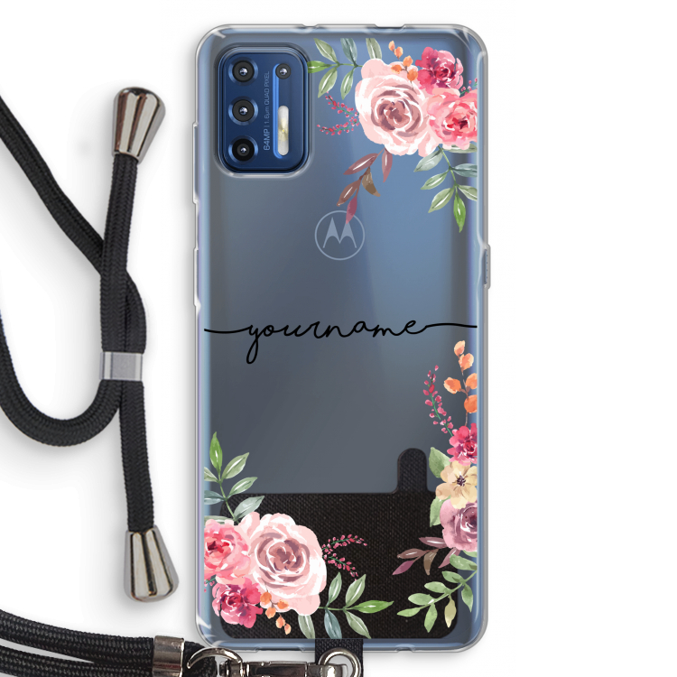 Rozen: Motorola Moto G9 Plus Transparant Hoesje met koord
