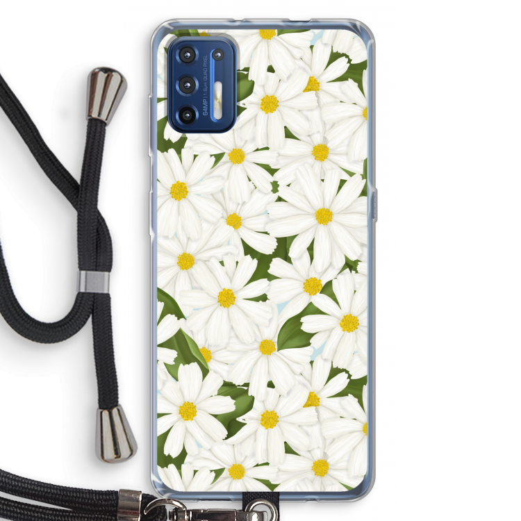 Summer Daisies: Motorola Moto G9 Plus Transparant Hoesje met koord