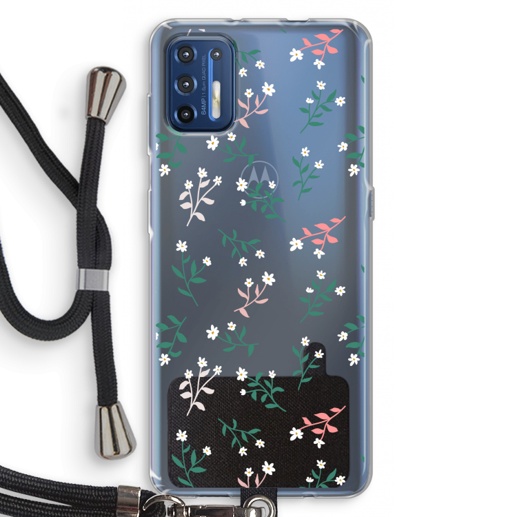 Small white flowers: Motorola Moto G9 Plus Transparant Hoesje met koord