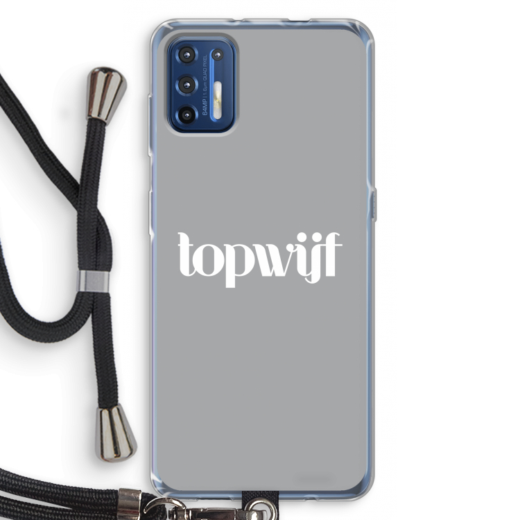 Topwijf Grijs Wit: Motorola Moto G9 Plus Transparant Hoesje met koord