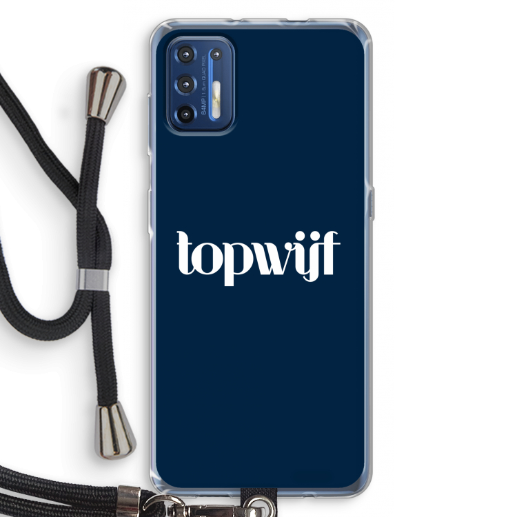 Topwijf Navy: Motorola Moto G9 Plus Transparant Hoesje met koord