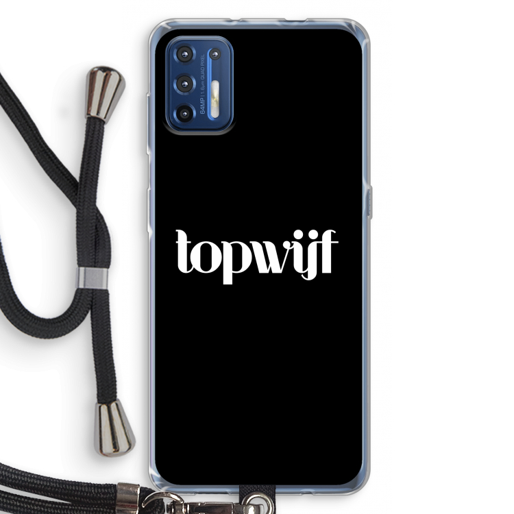 Topwijf Zwart: Motorola Moto G9 Plus Transparant Hoesje met koord
