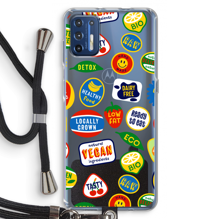 Fruitsticker: Motorola Moto G9 Plus Transparant Hoesje met koord