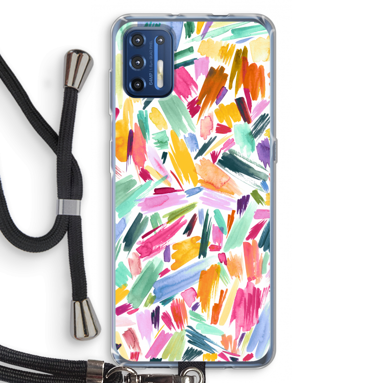 Watercolor Brushstrokes: Motorola Moto G9 Plus Transparant Hoesje met koord