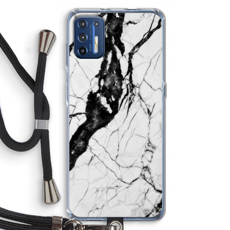 Witte marmer 2: Motorola Moto G9 Plus Transparant Hoesje met koord