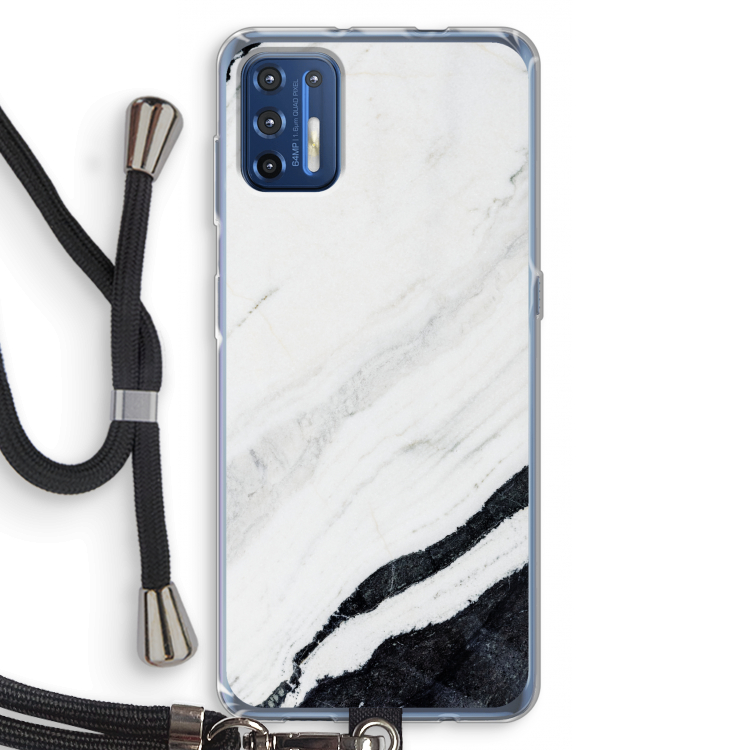 Elegante marmer: Motorola Moto G9 Plus Transparant Hoesje met koord