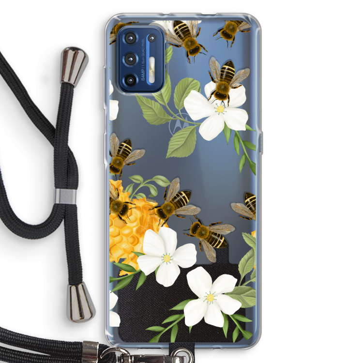 No flowers without bees: Motorola Moto G9 Plus Transparant Hoesje met koord