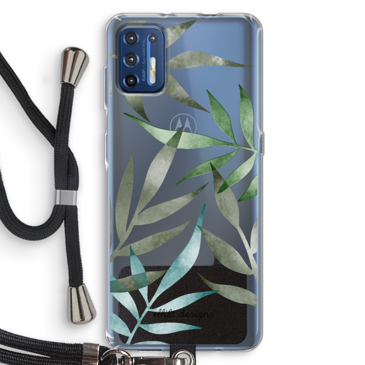 Tropical watercolor leaves: Motorola Moto G9 Plus Transparant Hoesje met koord