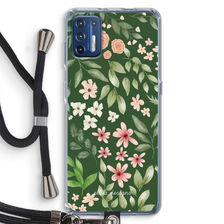 Botanical green sweet flower heaven: Motorola Moto G9 Plus Transparant Hoesje met koord
